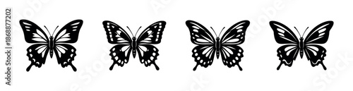 Butterflies vector icons set: insect and nature symbols, decorative designs