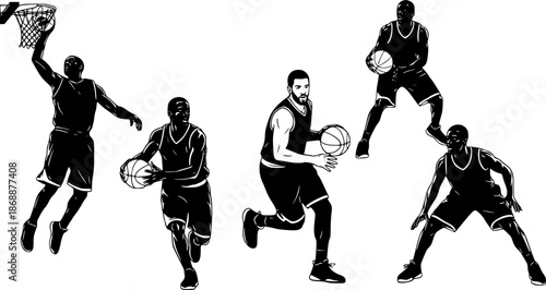 vector silhouettes of basketball players