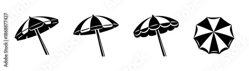 Beach umbrella vector icons set. summer and shade symbols collection