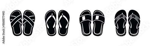 Summer beach vector icons set: sandals, flip flops, beachwear graphics