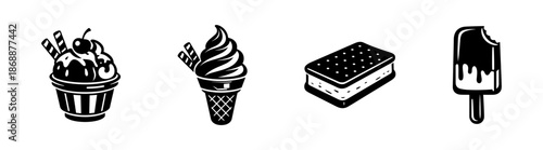 Ice cream and dessert vector icons set. frozen treats and sweet illustrations