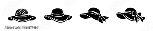 Wide-brimmed hat vector icons set. fashion and clothing accessory symbols