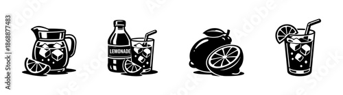 Summer drinks vector icons set. lemonade and refreshing beverage symbols