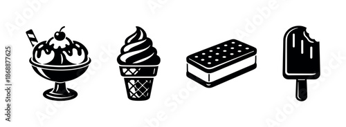 Dessert and sweet treats vector icons set. ice cream and snack symbols