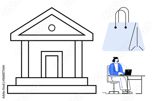 Banking and e-commerce concept. Banking reliable financial services, supporting e-commerce and online shopping. Banking integrating digital solutions. For fintech, retail, payment systems, financial