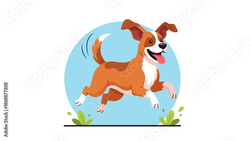 Happy beagle dog running and jumping with joy.