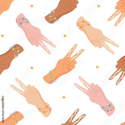 Flat seamless pattern shows two finger rule hand shape with woman skin, sunscreen and spf. Sunblock, cream, lotion, all for sun and skin protection. Perfect for summer cosmetic theme body care