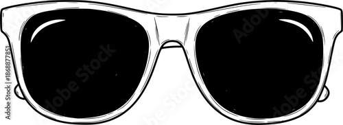 Hand-drawn sunglasses illustration in black and white on a white background
