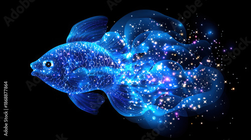 Vibrant Blue Fish with Glowing Stars and Magical Effects