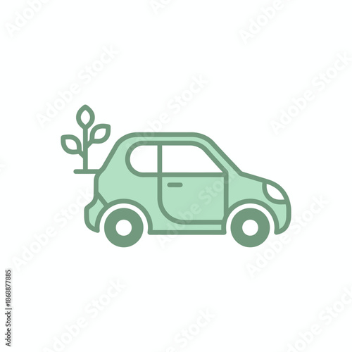 Eco friendly electric car icon with plant sprout in green color