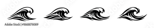 Ocean waves vector icons set. surfing and marine elements collection