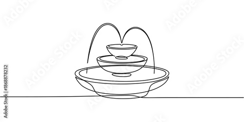 A minimalist line drawing of a small fountain with water flowing from the top bowl.