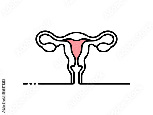 A detailed illustration of the female reproductive system, specifically highlighting the uterus and ovaries in a simple line drawing.