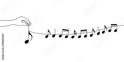 A hand holding a musical note on a staff with other notes