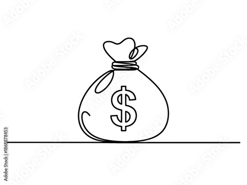 A simple line drawing of a money bag with a dollar sign on it
