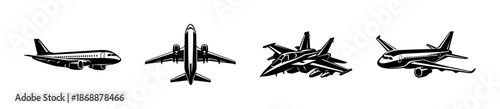 Airplane and aviation vector icons set. flight and aircraft symbols