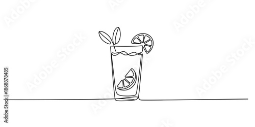 A refreshing glass of lemonade with a slice of lemon and a sprig of mint on a clean white background