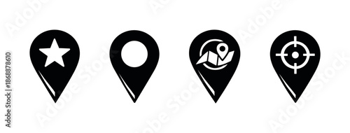 Navigation vector icons set: map pins and location markers for wayfinding