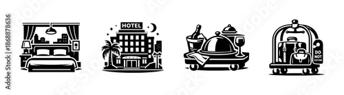 Hotel and hospitality vector icons set. accommodation and lodging symbols