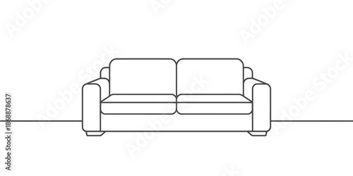 A simple line drawing of a modern sofa in a minimalist setting