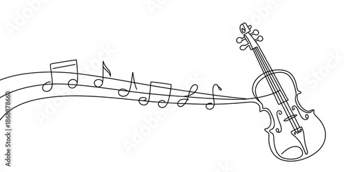 A beautiful line drawing of a violin with musical notes flowing from it
