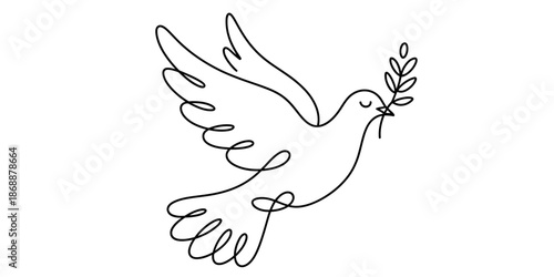 A minimalist line drawing of a dove in flight, symbolizing peace and freedom.