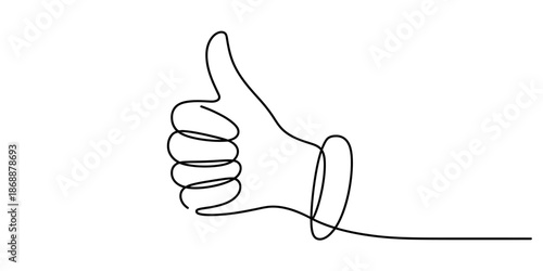 A minimalist line drawing of a hand giving a thumbs up on a white background