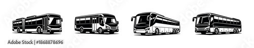 Public transport vector icons set: bus, coach, transportation symbols