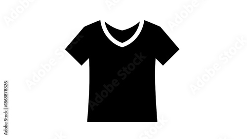 Vector illustration of, on transparent background, a simple black V-neck t-shirt icon