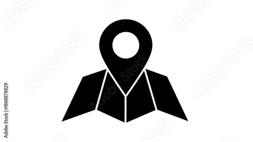 Vector illustration of, on transparent background black map location pin icon for navigation and travel