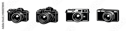 Photography vector icons set. camera, lens and digital photography symbols