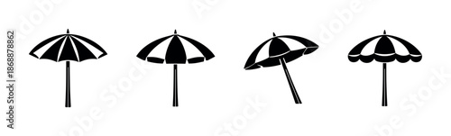 Beach and umbrella vector icons set. summer and seaside symbols