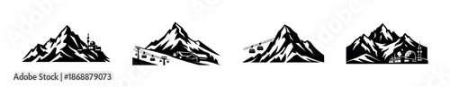 Mountain adventure vector icons set. hiking and alpine exploration symbols