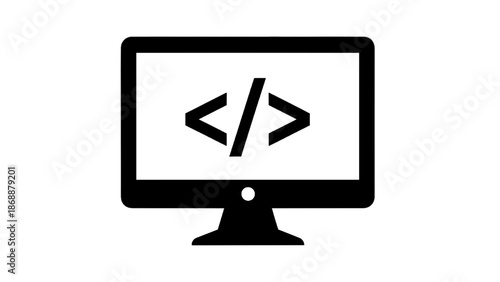 Vector illustration of a computer monitor with code brackets symbol, on transparent background
