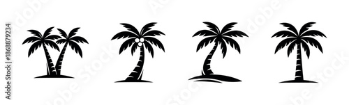 Nature-themed vector icons set. palm trees and tropical beach symbols