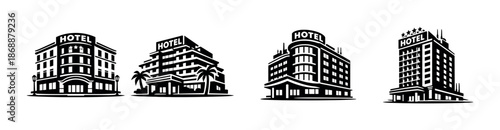 Hotel and hospitality vector icons set: lodging and accommodation symbols