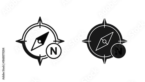 Vector illustration of a modern minimalist compass icon set, showing navigation direction on transparent background