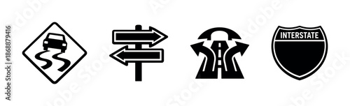 Road and traffic vector icons set. highway and transportation symbols