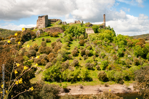 Ruins of Alba Castle in Losacino, Zamora, Spain, on the hill.