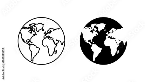 World map outline set with complete and broken globes