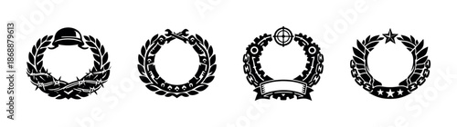 War and military vector icons set: armed forces and defense symbols collection