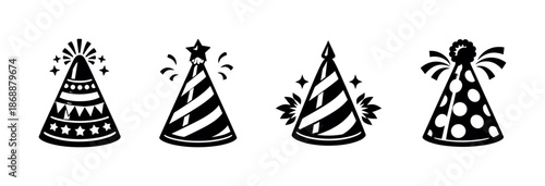 Party hats vector icons set. celebration and festive designs