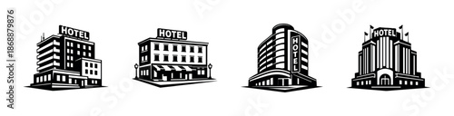 Hotel and travel vector icons set: lodging and accommodation symbols