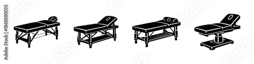 Massage table vector icons set. spa, wellness and therapy essentials