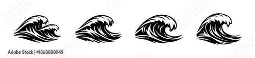 Ocean and waves vector icons set. sea and surf symbol collection