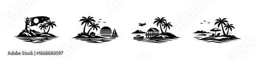 Beach and coastal vector icons set. vacation, seaside and ocean symbols