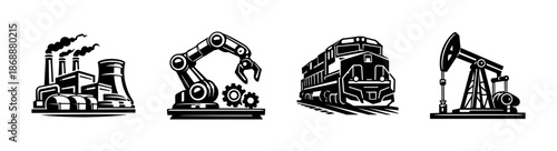 Industry and manufacturing vector icons set. factory and production symbols
