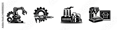 Industry and manufacturing vector icons set. factory and automation graphics