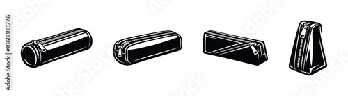 Stationery vector icons set. zipper pouches, pencil cases design elements