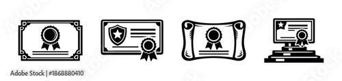 Certificate and award vector icons set. diploma and achievement symbols
